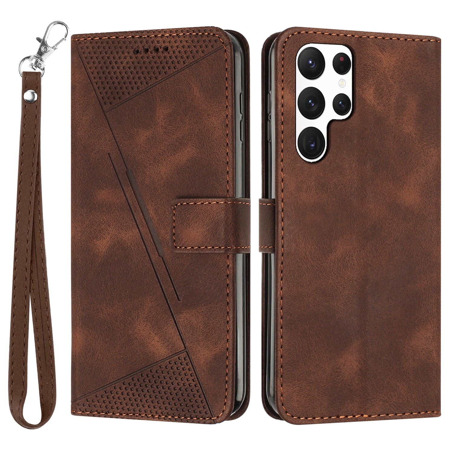 Triangle Imprint Leather Case for Samsung Galaxy S23 Ultra Flip Stand Wallet Phone Cover with Strap Triangle Imprint Leather Case for Samsung Galaxy S23 Ultra Flip Stand Wallet Phone Cover with Strap